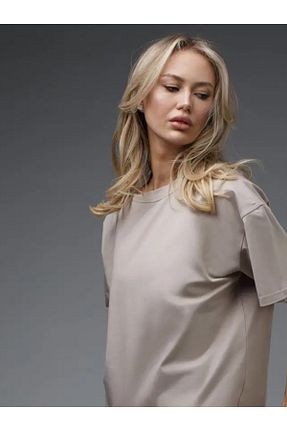 تیشرت بژ زنانه اورسایز EXPECTED - کد 829105774