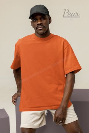تی شرت نارنجی مردانه اورسایز یقه گرد تکی بیسیک کد 829136959