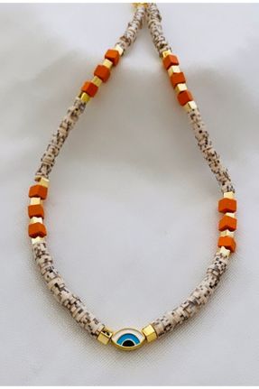 گردنبند جواهر نارنجی زنانه منجوق کد 829294642