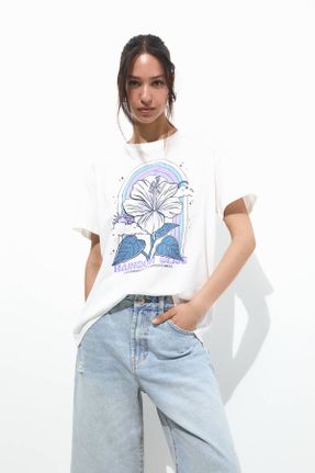 تی شرت نباتی زنانه ریلکس یقه گرد کد 828604653