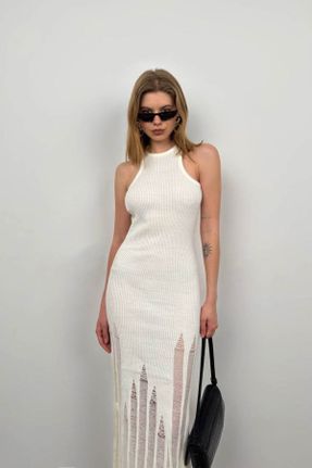 لباس سفید زنانه بافتنی Fitted کد 831512888