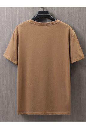 تی شرت قهوه ای زنانه اورسایز یقه گرد پنبه - پلی استر تکی کد 817938169
