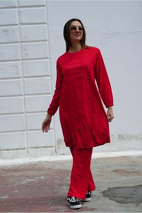ست بالاتنه و پائین تنه قرمز زنانه بافتنی Butik - کد 832361301