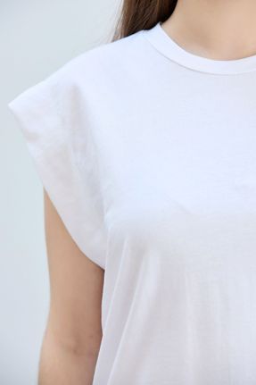تی شرت سفید زنانه رگولار یقه گرد پنبه (نخی) تکی بیسیک کد 808802342