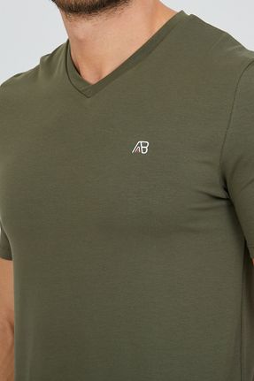 تی شرت خاکی مردانه اسلیم فیت یقه هفت تکی بیسیک کد 364520823