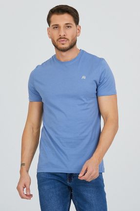 تی شرت آبی مردانه یقه گرد پنبه (نخی) رگولار بیسیک کد 366744629