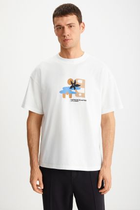تی شرت بژ مردانه یقه گرد رگولار تکی بیسیک کد 815346182