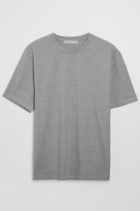 تی شرت طوسی مردانه یقه گرد رگولار تکی بیسیک کد 90429988