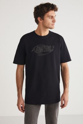 تی شرت مشکی مردانه یقه گرد رگولار تکی جوان کد 800296031