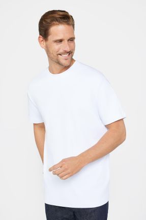 تی شرت سفید مردانه رگولار یقه گرد تکی طراحی کد 812707127
