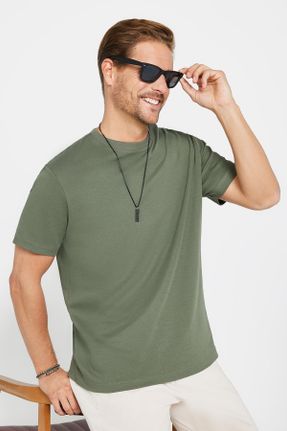تی شرت خاکی مردانه یقه گرد رگولار تکی طراحی کد 816209155