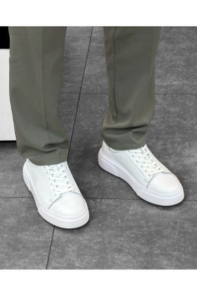 کفش اسنیکر سفید مردانه بند دار چرم طبیعی EVA کد 828769772