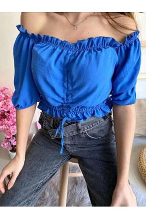 بلوز آبی زنانه ساده DENİZLİFE - کد 828770257