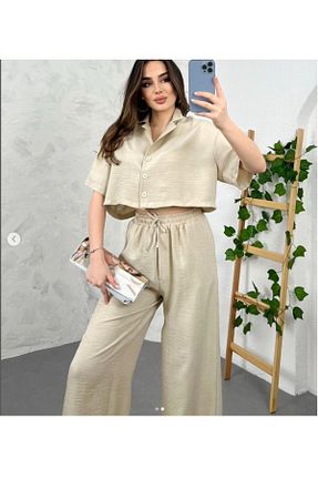 ست بالاتنه و پائین تنه بژ زنانه بافتنی modazoom - کد 828998519