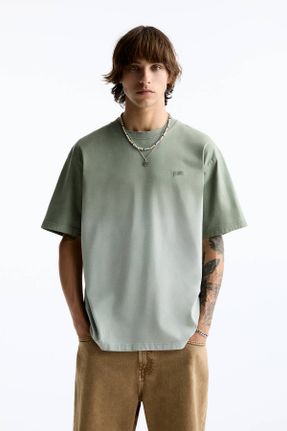 تی شرت سبز مردانه ریلکس یقه گرد کد 829022509