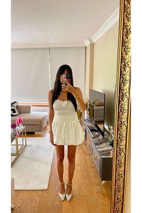 دامن سفید زنانه پارچه Tugce Gokce Guresci - کد 829031878
