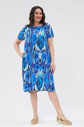 لباس آبی زنانه بافتنی پنبه (نخی) سایز بزرگ آستین-کوتاه کد 829071273