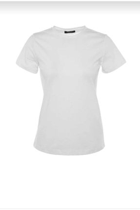 تی شرت سفید زنانه رگولار یقه گرد پنبه (نخی) 3