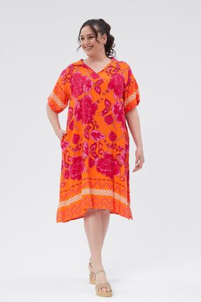 لباس نارنجی زنانه بافتنی پنبه (نخی) سایز بزرگ آستین-کوتاه کد 829220605