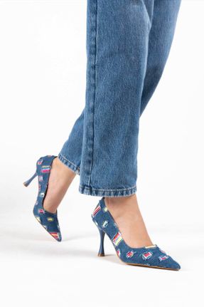 کفش پاشنه بلند کلاسیک آبی زنانه چرم مصنوعی پاشنه نازک پاشنه متوسط ( 5 - 9 cm ) کد 829239608