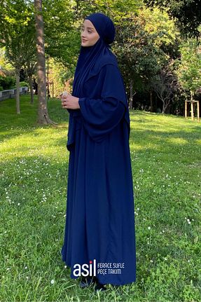 کلاه و ابایا سرمه ای زنانه پنبه ای ASİLNUR - کد 829374439