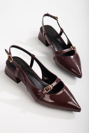 کفش پاشنه بلند کلاسیک زرشکی زنانه چرم مصنوعی پاشنه ساده پاشنه کوتاه ( 4 - 1 cm ) کد 804100219