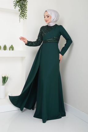 لباس مجلسی سبز زنانه یقه گرد کرپ کد 828832563