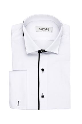 پیراهن سفید مردانه پنبه (نخی) تنگ کد 125860708