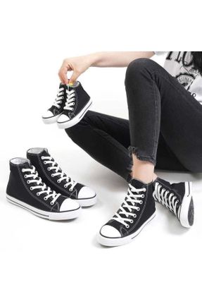 کفش اسنیکر مشکی زنانه بند دار پارچه نساجی کد 286341701