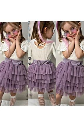 ست بالاتنه و پائین تنه بنفش بچه گانه بافتنی Bisahane - کد 832041801