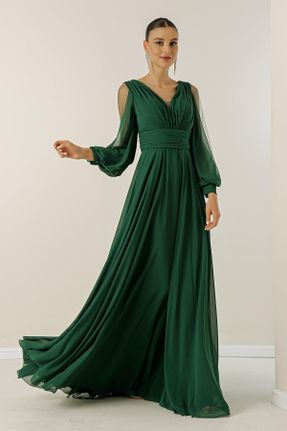 لباس مجلسی سبز زنانه پلی استر آستین استاندارد رگولار یقه هفت آستر دار کد 768909997