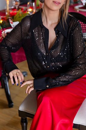 پیراهن مشکی زنانه یقه مردانه KOSHKA BUTİK - کد 820807630