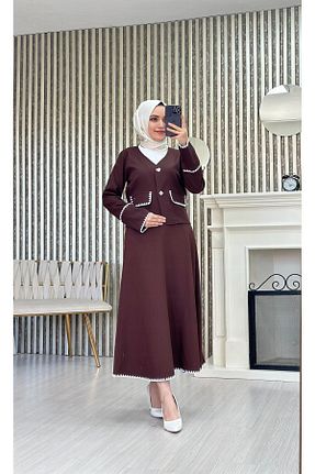 ست بالاتنه و پائین تنه حجاب قهوه ای زنانه رگولار Moda Krash - کد 832365193