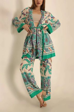 کیمونو سبز زنانه ویسکون بافتنی طرح دار کد 810575138