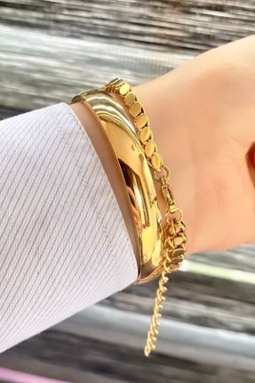 دستبند استیل طلائی زنانه فولاد ( استیل ) کد 830395778