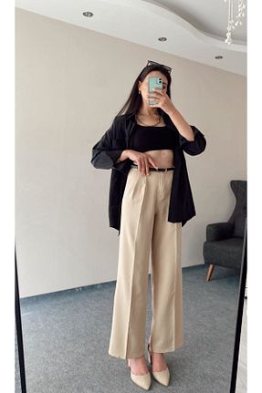 شلوار پارچه ای قهوه ای زنانه بلند Hacer Balcı - کد 821118179