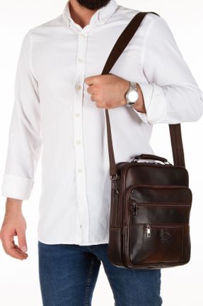 کیف دوشی قهوه ای مردانه چرم طبیعی کد 787019522