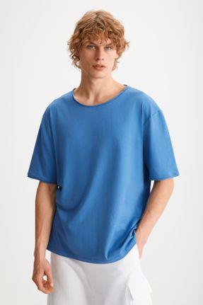 تی شرت آبی مردانه ریلکس یقه گرد تکی جوان کد 817284216