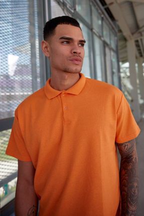 تی شرت نارنجی مردانه رگولار یقه پولو پنبه - پلی استر تکی بیسیک کد 832540620