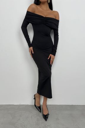 لباس مشکی زنانه بافتنی پلی آمید تنگ آستین-بلند کد 804011841
