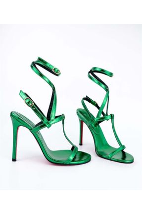 صندل سبز زنانه پاشنه نازک پاشنه بلند ( +10 cm) چرم لاکی کد 828832502