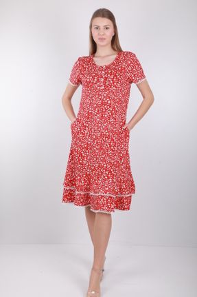 لباس قرمز زنانه بافت پنبه (نخی) راحت آستین-کوتاه کد 828659155