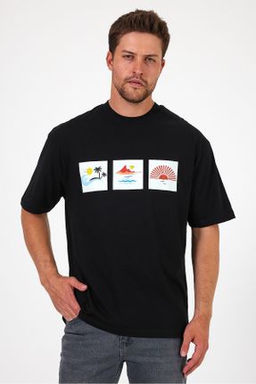 تی شرت مشکی مردانه رگولار یقه گرد کد 832632188