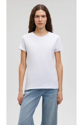 تی شرت سفید زنانه Fitted یقه گرد تکی کد 832629458
