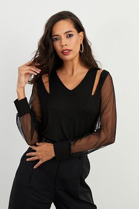بلوز مشکی زنانه ساده AVORWE - کد 828875953