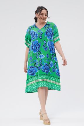 لباس سبز زنانه بافتنی پنبه (نخی) سایز بزرگ آستین-کوتاه کد 829218218