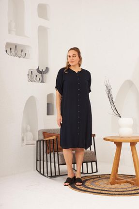 لباس سایز بزرگ سرمه ای زنانه بافتنی Rmg - کد 829220208