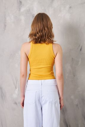 تی شرت زرد زنانه یقه هالتر اورسایز جوان کد 829294091