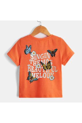 تی شرت نارنجی بچه گانه پنبه - پلی استر یقه گرد رگولار تکی کد 829318500