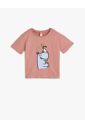 تی شرت صورتی بچه گانه رگولار یقه گرد تکی کد 830765383